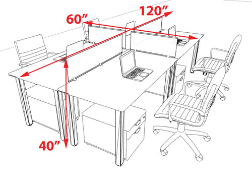 4 Person Modern  Metal Leg Office Workstation Desk Set, #OT-SUL-FPM72