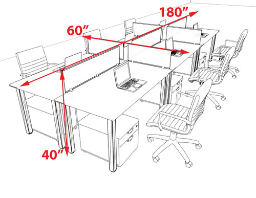 6 Person Modern  Metal Leg Office Workstation Desk Set, #OT-SUL-FPM76