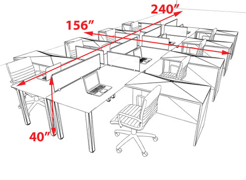 8 Person Modern  Metal Leg Office Workstation Desk Set, #OT-SUL-FPM110