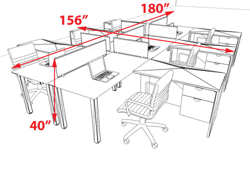 6 Person Modern  Metal Leg Office Workstation Desk Set, #OT-SUL-FPM128