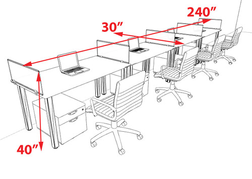 4 Person Modern  Metal Leg Office Workstation Desk Set, #OT-SUL-SPM40