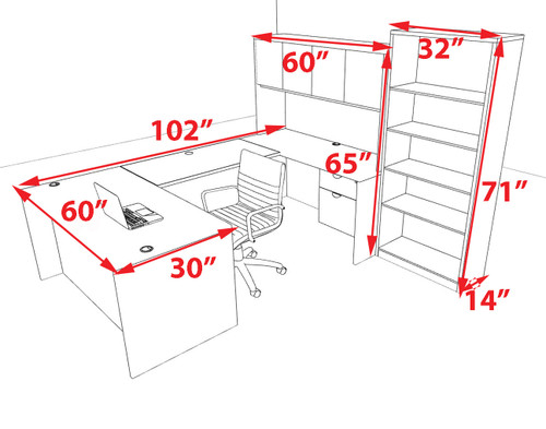 6pcs U Shaped 60"w X 102"d Modern Executive Office Desk, #OT-SUS-U6