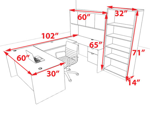 6pcs U Shaped 60"w X 102"d Modern Executive Office Desk, #OT-SUS-U9