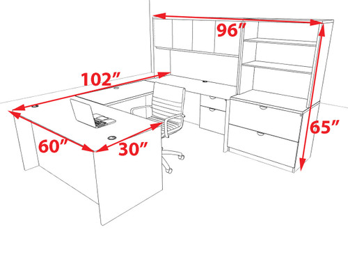 7pcs U Shaped 60"w X 102"d Modern Executive Office Desk, #OT-SUS-U32