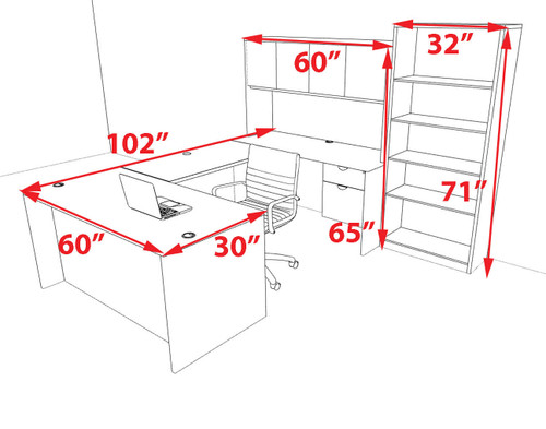 6pcs U Shaped 60"w X 102"d Modern Executive Office Desk, #OT-SUS-U63