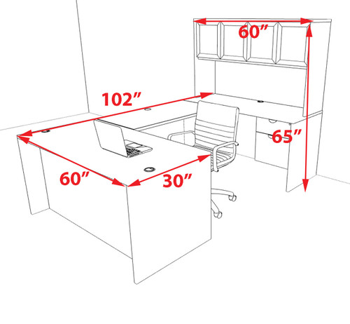 5pcs U Shaped 60"w X 102"d Modern Executive Office Desk, #OT-SUS-U76