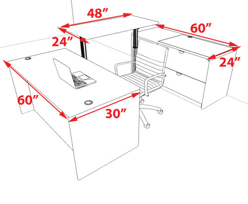 4pcs U Shaped 60"w X 102"d Modern Executive Office Desk, #OT-SUS-UH6