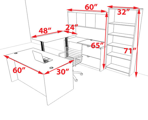 6pcs U Shaped 60"w X 102"d Modern Executive Office Desk, #OT-SUS-UH70