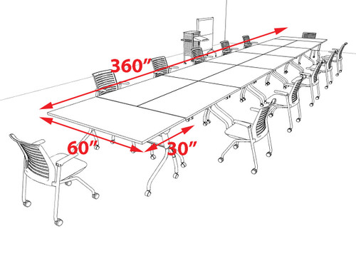 12pcs RETANGULAR Shape 30' Feet Nesting Training / Conference Table, #OT-SUL-T54-C