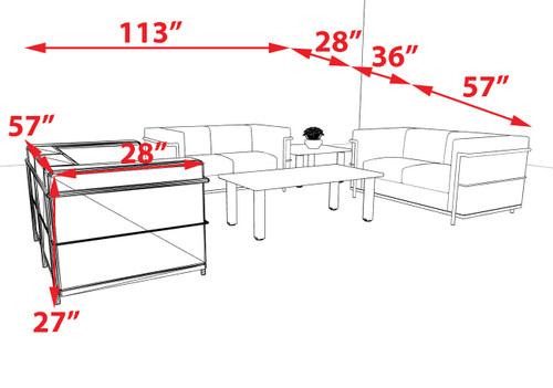 3pcs 6 Person Modern Office LeatherSoft LOVE Set, #UF-REG-LF3-A