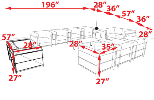 9pcs 11 Person Modern Office LeatherSoft CHAIR + LOVE Set, #UF-REG-CLF7-A