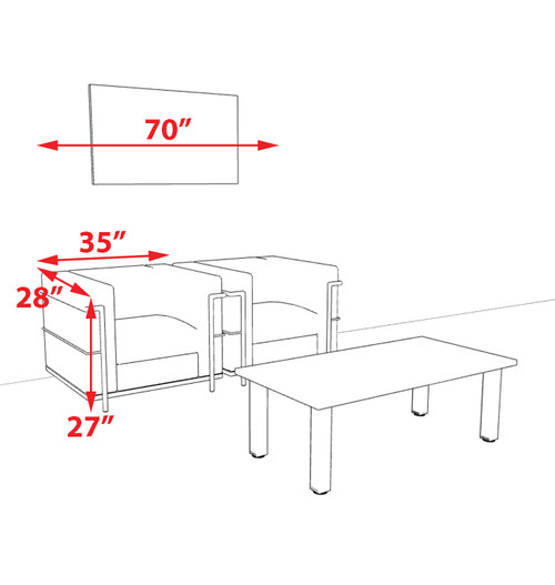 2pcs 2 Person Modern Office LeatherSoft CHAIR Set, #UF-REG-CW1-C