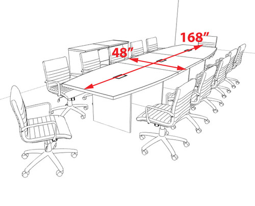 Modern Boat Shaped 14' Feet Conference Table, #OF-CON-C146