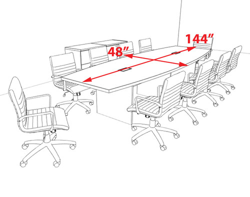 Modern Boat Shaped 12' Feet Conference Table, #OF-CON-C156