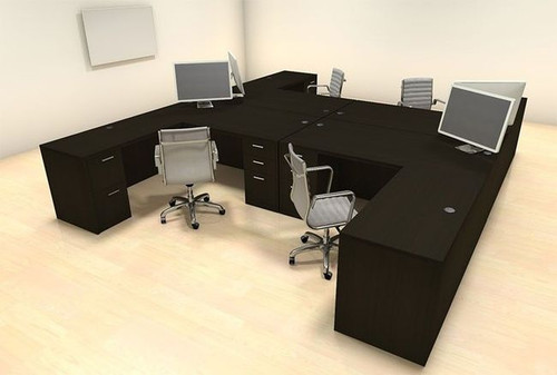 Four Persons Modern Executive Office Workstation Desk Set, #CH-AMB-F23
