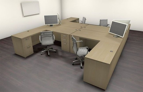 Four Persons Modern Executive Office Workstation Desk Set, #CH-AMB-F25