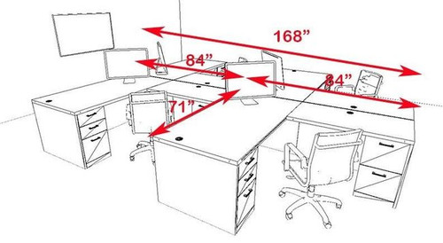 Four Persons Modern Executive Office Workstation Desk Set, #CH-AMB-S10