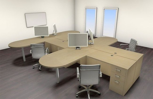 Four Persons Modern Executive Office Workstation Desk Set, #CH-AMB-S25