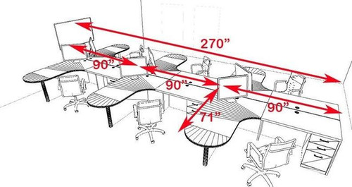 Six Persons Modern Executive Office Workstation Desk Set, #CH-AMB-S44