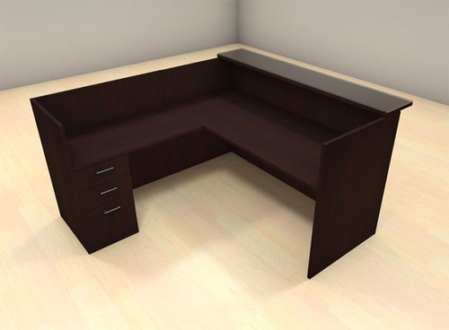3pc L Shape Modern Glass Counter Reception Desk Set, #CH-AMB-R7