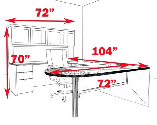 5pc U Shape Modern Contemporary Executive Office Desk Set, #CH-JAD-U29