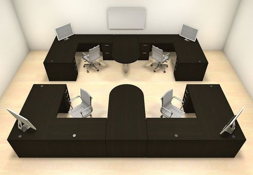 Four Persons Modern Executive Office Workstation Desk Set, #CH-AMB-S63