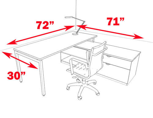2pc L Shaped Modern Contemporary Executive Office Desk Set, #OF-CON-L48