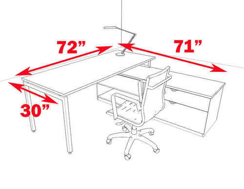 2pc L Shaped Modern Contemporary Executive Office Desk Set, #OF-CON-L51