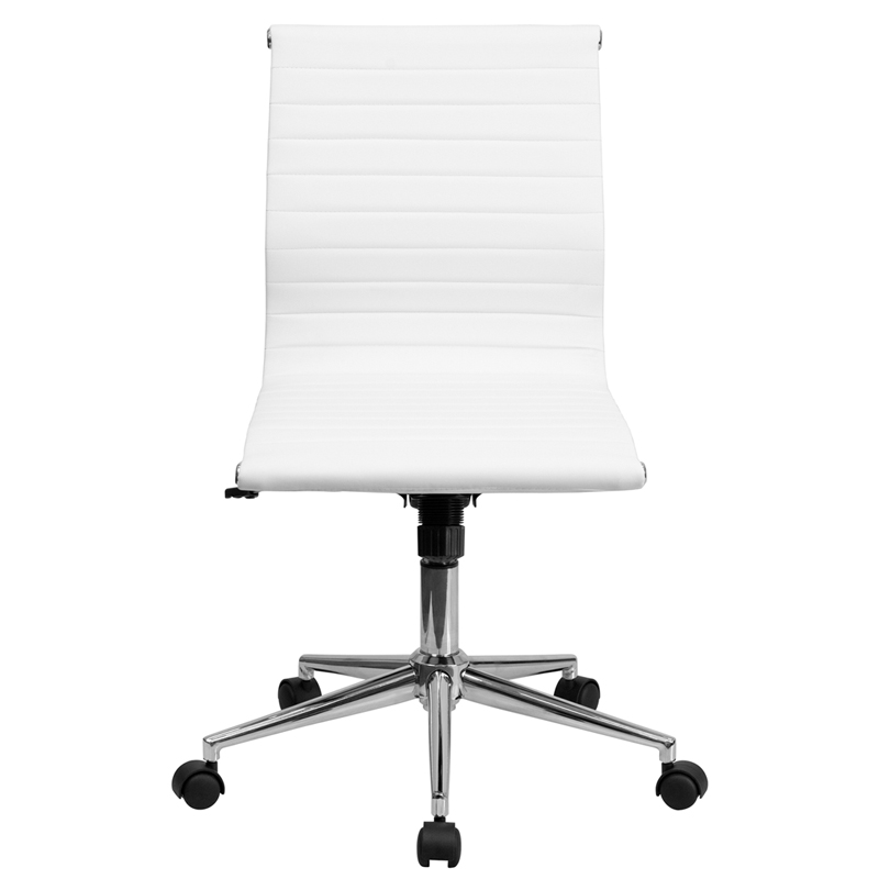 Mid-Back Armless White Ribbed Upholstered Leather Conference Chair
