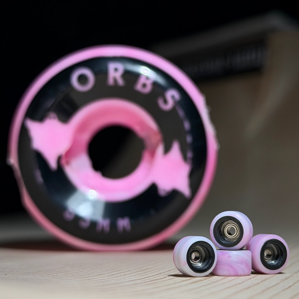 Dudeguy Recycled Outer x FlatFace Inner Core Single Bearing Wheels - Black/Pink-White Swirl