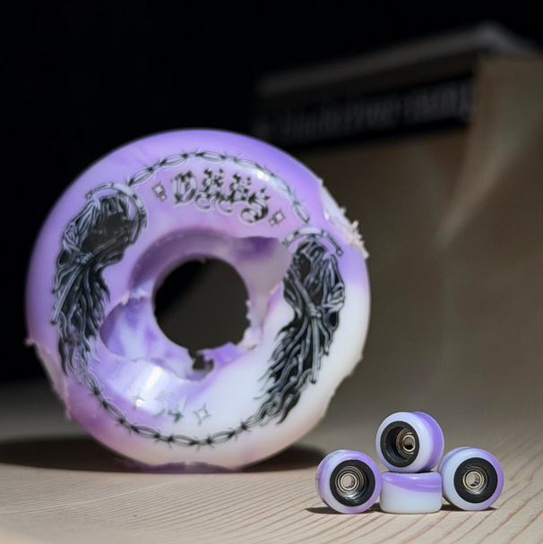 Dudeguy Recycled Outer x FlatFace Inner Core Single Bearing Wheels - Black/Purple-White Swirl