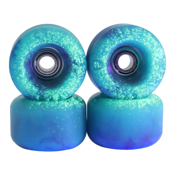 G4-BR Blistered x FlatFace x Blackriver G4 Urethane Wheels - Turquoise Purple Swirl, Glow Front - w JoyCult Bearings Collab