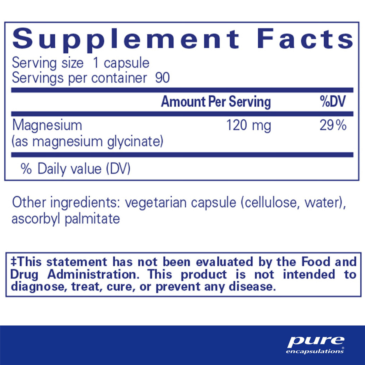 Pure Encapsulations Magnesium Glycinate Supplement Facts MAGNESIUM GLYCINATE 120 MG Pure Encapsulations