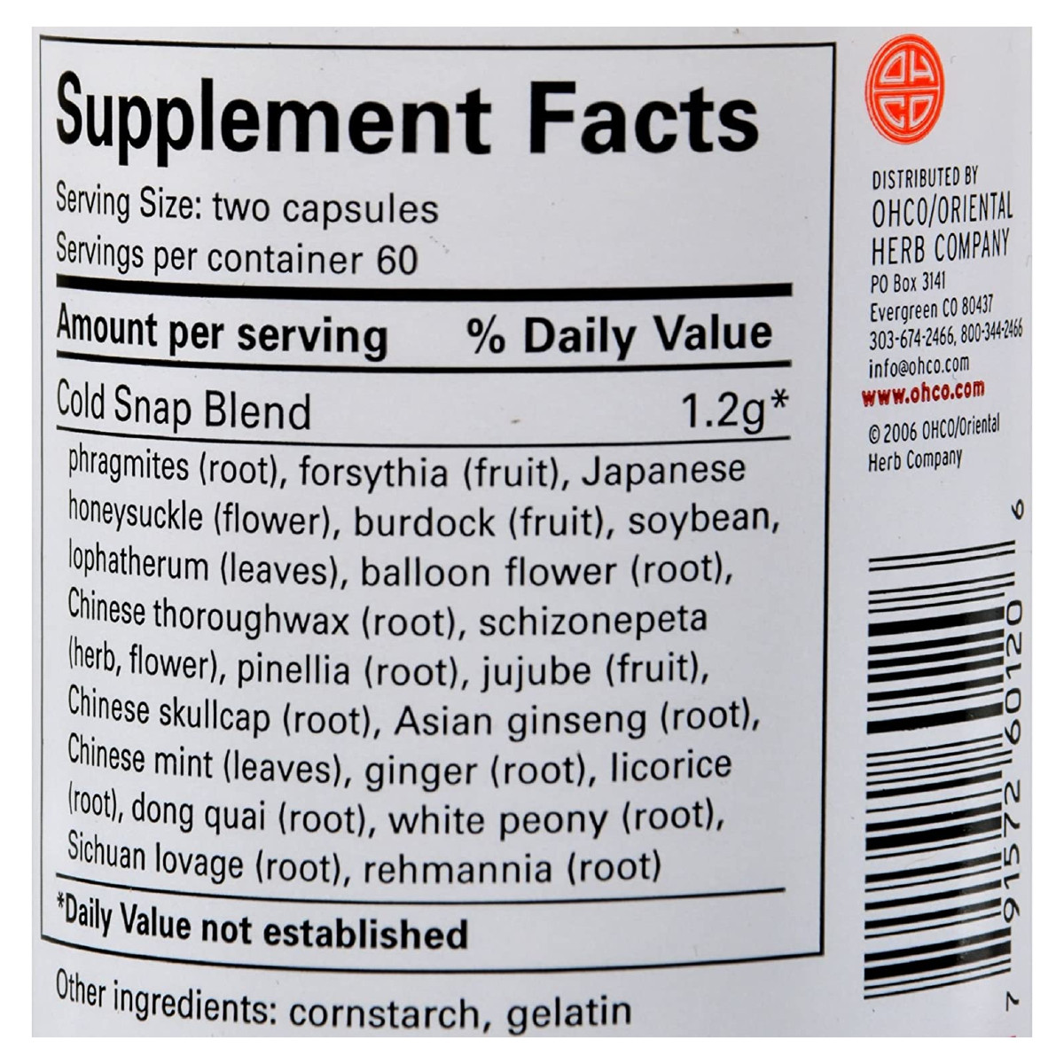COLD SNAP 120 CAPSULES Oriental Herb Company
