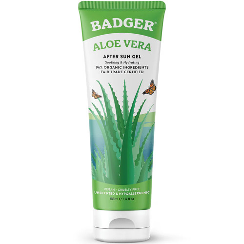 Badger ALOE VERA GEL UNSCENTED 4 FL OZ front of tube green and white label