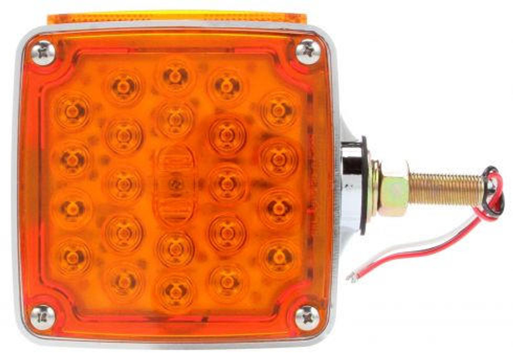 Signal-Stat, LED, Red/Yellow Square, 24 Diode, LH, Dual Face, Vertical Mount, Side Marker, 3 Wire, Pedestal Light, 1 Stud, Chrome, Stripped End/Ring Terminal
