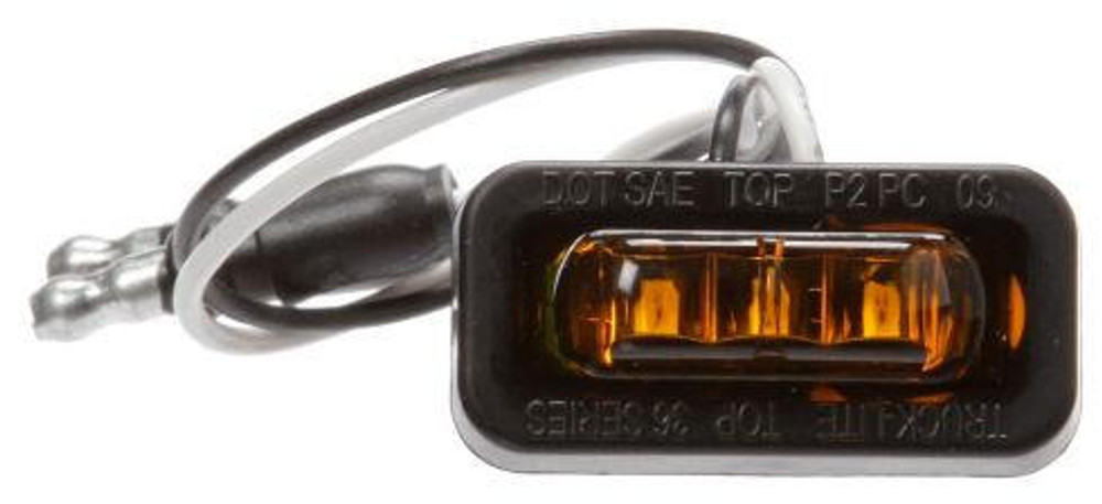 36 Series, Flex-Lite Side Exit, LED, Yellow Rectangular, 3 Diode, Marker Clearance Light, PC, Adhesive Mount, Hardwired, .180 Bullet Terminal, 12V