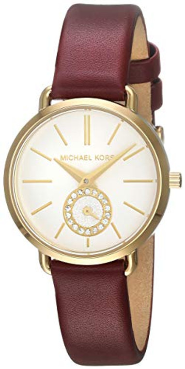 Michael Kors Women's Portia Stainless Steel Quartz Watch with Leather Strap, red, 12 (Model: MK2751)