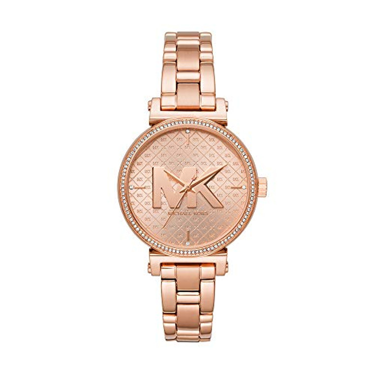 Michael Kors Women's Sofie Stainless Steel Quartz Watch with Stainless-Steel-Plated Strap, Rose Gold, 14 (Model: MK4335)