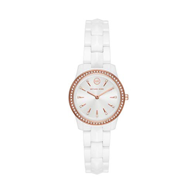 Michael Kors Women's Runway Mercer Quartz Watch with Ceramic Strap, White, 14 (Model: MK6840)