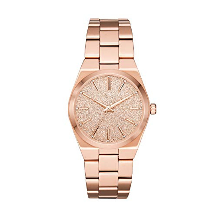 Michael Kors Women's Channing Stainless Steel Quartz Watch with Stainless-Steel-Plated Strap, Rose Gold, 18 (Model: MK6624)