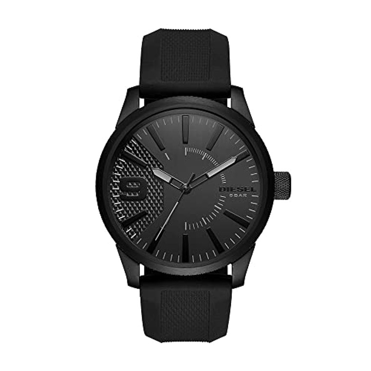 Diesel Men's 53mm Rasp Quartz Stainless Steel and Leather Three-Hand Watch, Color: Black (Model: DZ1807)