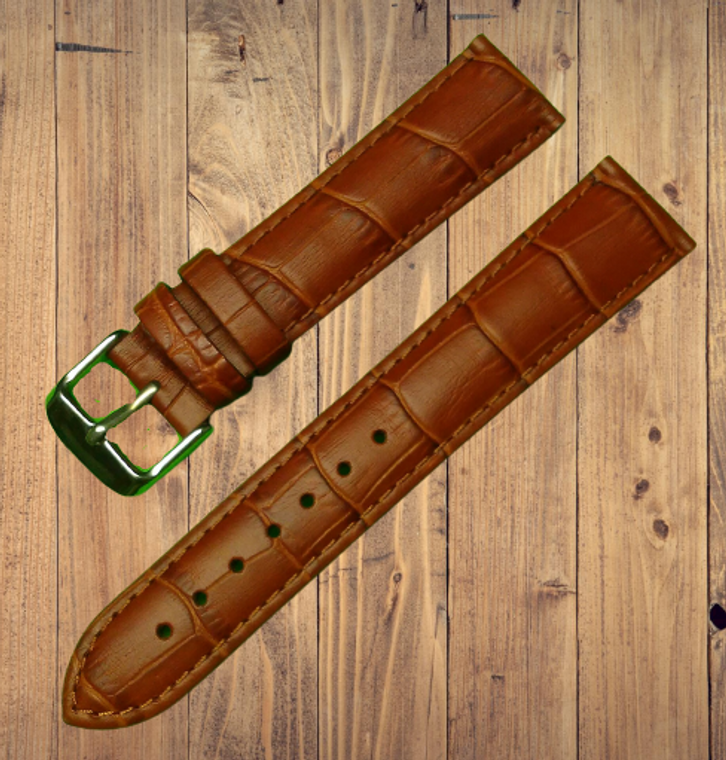 Hadley-Roma Alligator Grain Leather Strap - 18mm - 28mm - Tan Color