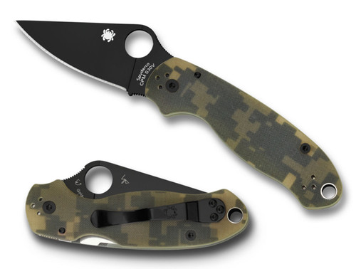 Spyderco Para 3 2.95" Folding Drop Point CPM S30V Blade C223GPCMOBK Black DLC Camo G10 Handle Four-Position Clip