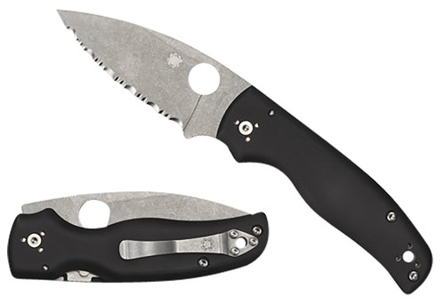 Spyderco C229GP 3.58" Folding Knife Stonewashed CPM S30V Blade Black G10 Scales Four-Position Clip