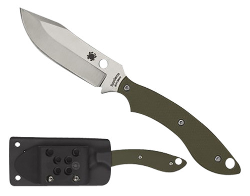 Spyderco FB49GPOD Stok Fixed Blade Bowie Knife 2.95" Plain Stonewashed 8Cr13MoV Stainless Blade Olive Drab G10 Handle