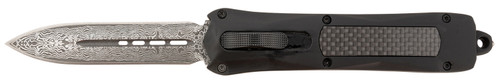 Steel River Knives A163BDD Spartan 3.50" OTF Dagger Plain Damascus 440C SS Blade/Black w/Carbon Fiber Inlay Aluminum Zinc Alloy Handle