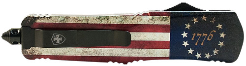Templar Knife SBRF331 Gen II Small OTF Drop Point 2.69" Black Oxide 440C SS Blade, 4.31" Betsy Ross Flag Aluminum Handle & Glass Breaker