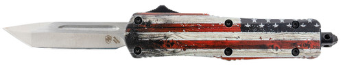 Templar Knife SWUS232 Gen II Wood US Flag Small 2.69" OTF Tanto Plain Powder Coated 440C SS Blade, 4.31" Painted Wood Grain US Flag Aluminum Handle, Glass Breaker