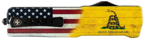 Templar Knife Premium Weighted Small Don't Tread On Me OTF Drop Point D2 Steel Blade, Zinc Alloy Handle